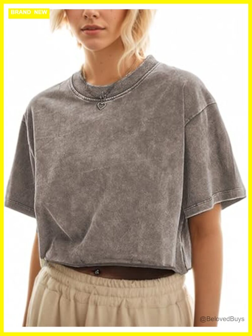 Womens Cropped Cotton Acid Wash Oversized Vintage Tee Short Sleeve